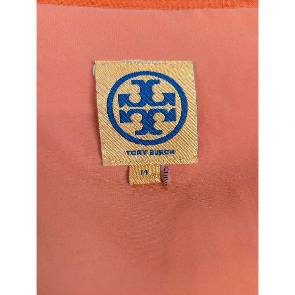 Tory Burch Sheath Dress‎ SZ 14 Orange Pockets Textured Sleeveless